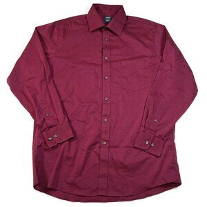 Arrow Button Up Shirt Mens Medium 15 15.5‎ 32 / 33 Solid Red Long Sleeve Stretch